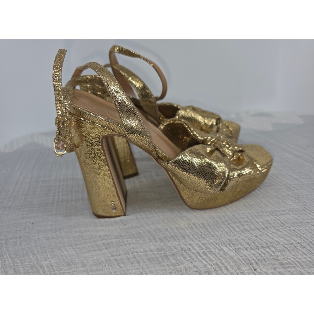 Sam Edelman Kristen Gold Metallic Knotted Platform Block Heel Sandals Womens 8.5